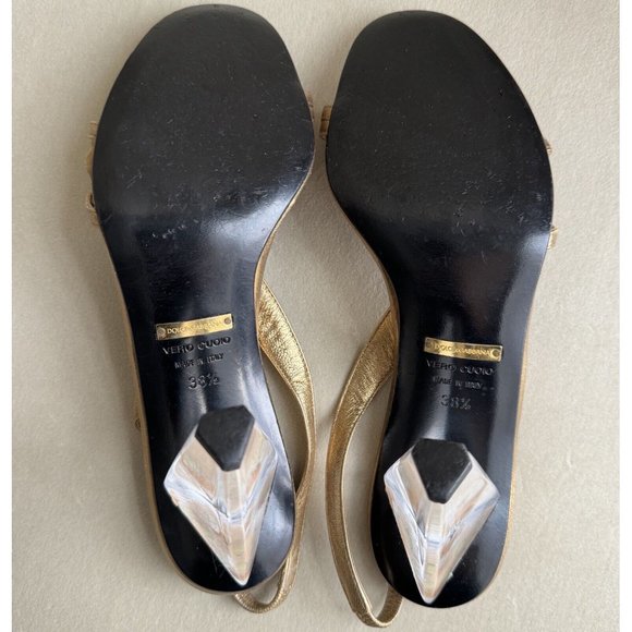 Dolce Gabbana Gold Leather Sandal Size 38.5 Clear Acrylic Heels Cheetah Leopard - Picture 13 of 14
